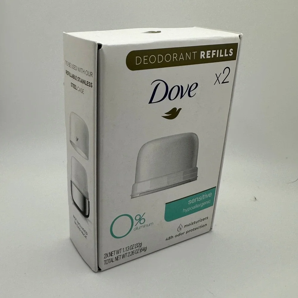 Dove 0% Aluminum Deodorant Refills Sensitive Hypoallergenic 2 Pack 1.13oz Each